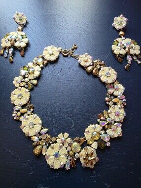 J.Crew Floral Crystal Statement Necklace + Earrings Set